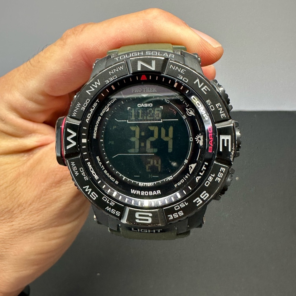 Casio pro trek watch green band Solar stainless steel bezel